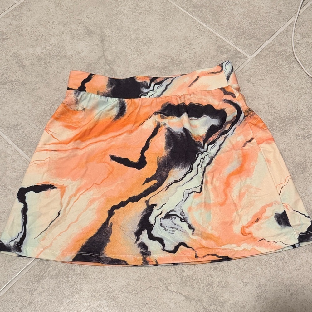 Forever 21 Marble Print Skater Skirt - Orange and Black